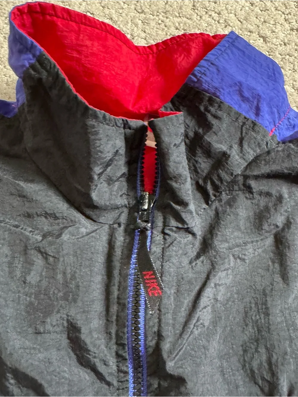 Vintage Nike Colorblock Jacket Large Windbreaker 80s 90s Red Black Full Zip